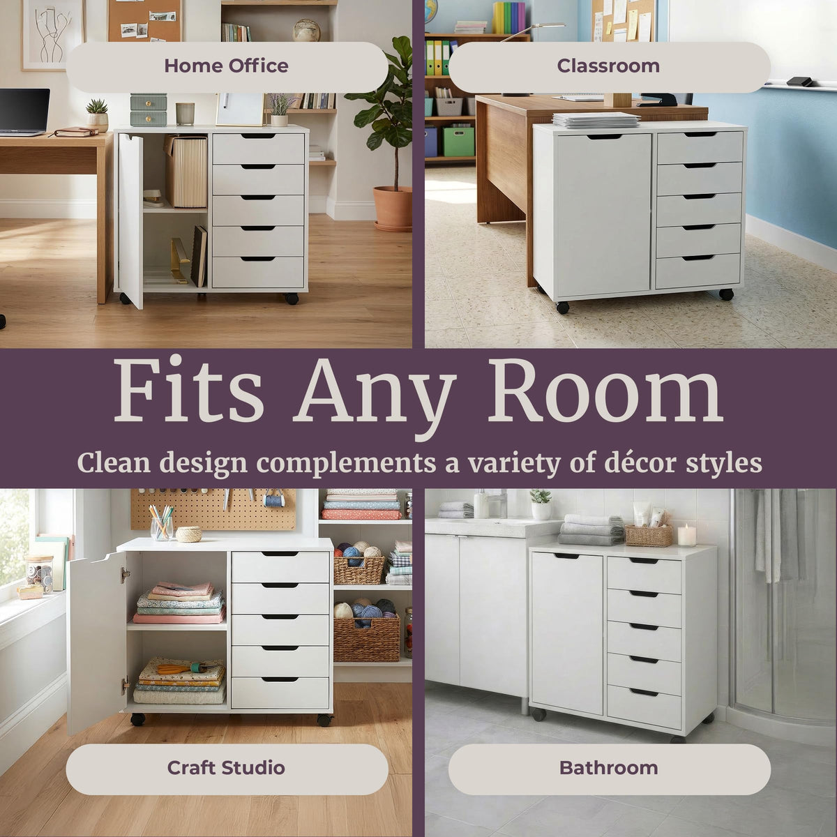 White 5-Drawer Rolling Storage Cabinet