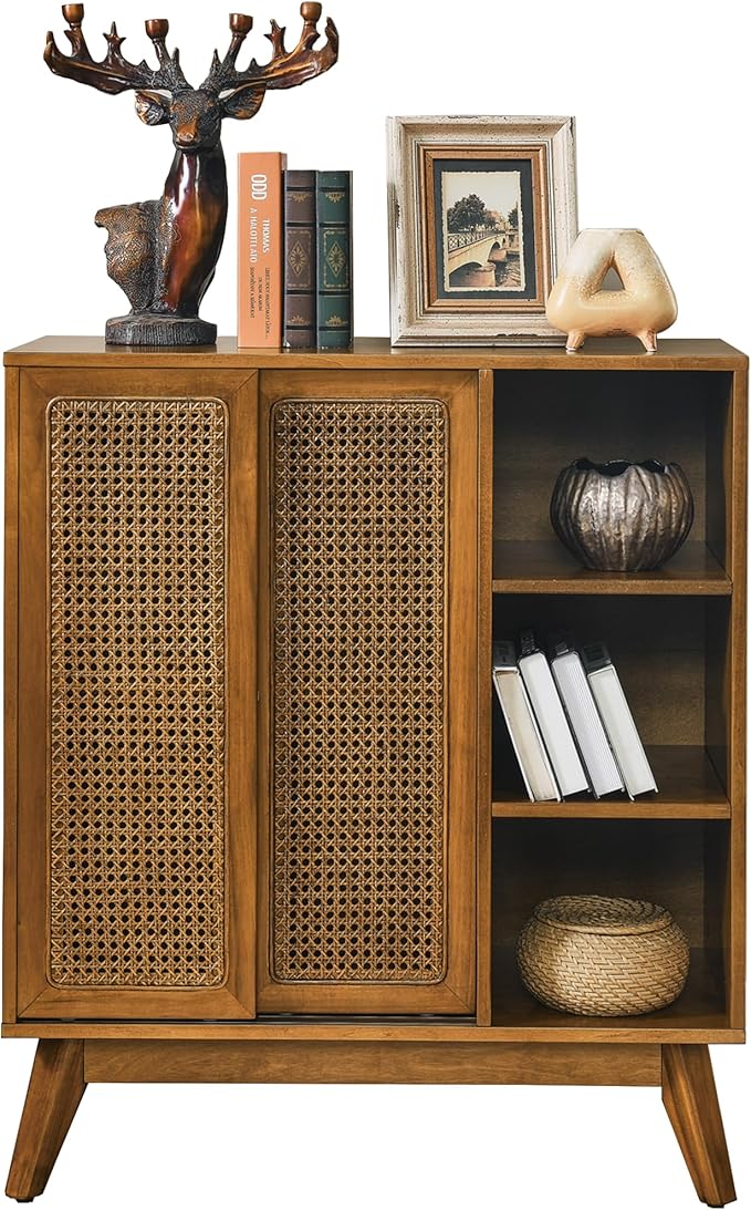 Rattan Sliding Door Sideboard Buffet Cabinet