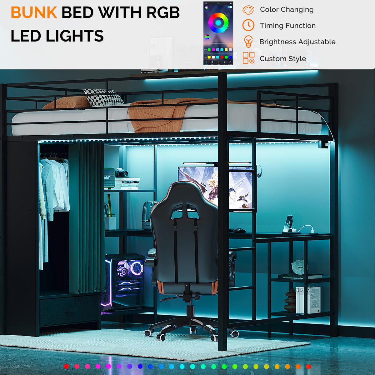 Loft Bed with Desk and Wardrobe