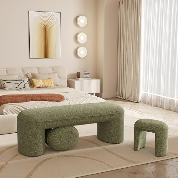 Chenille Bench with Nesting Ottomans