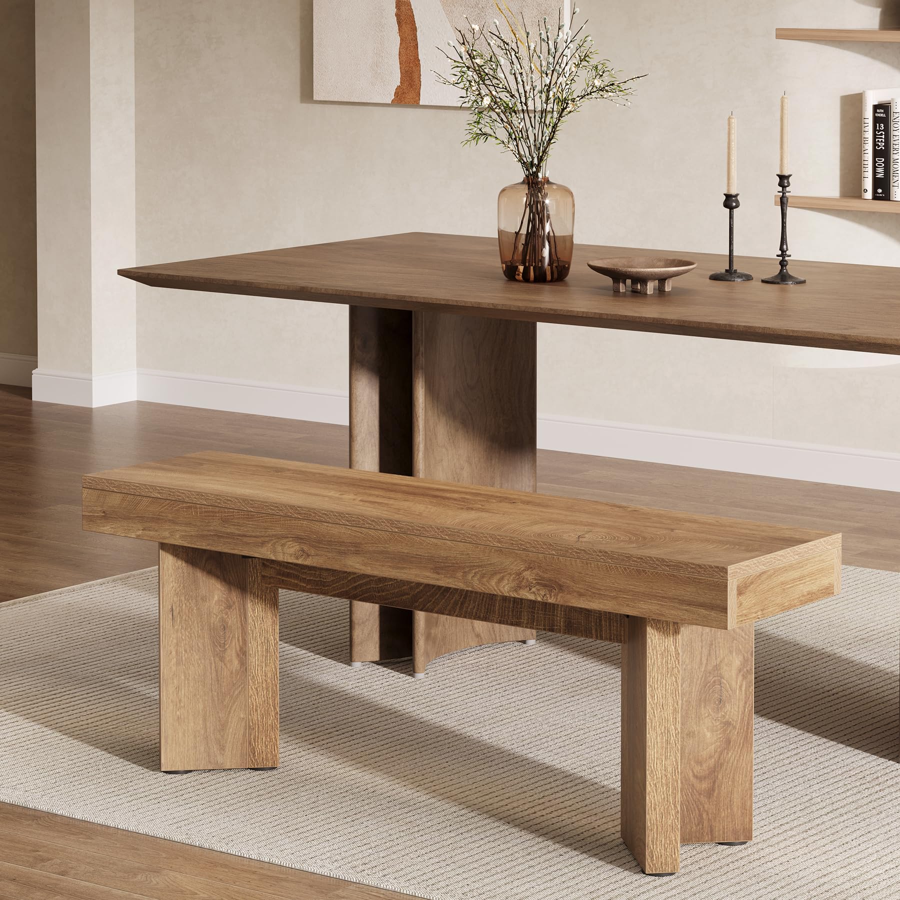 47" Farmhouse Wooden Dining Bench