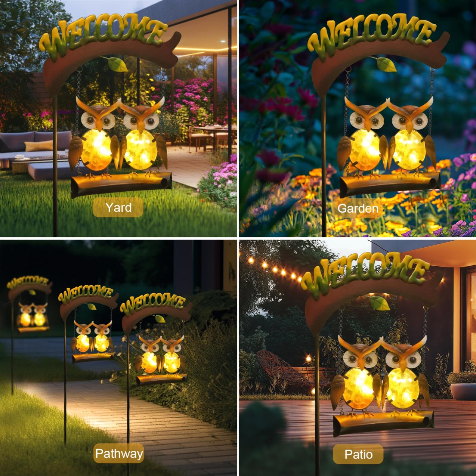 Solar Owl Swing Garden Stake Light with Welcome Sign