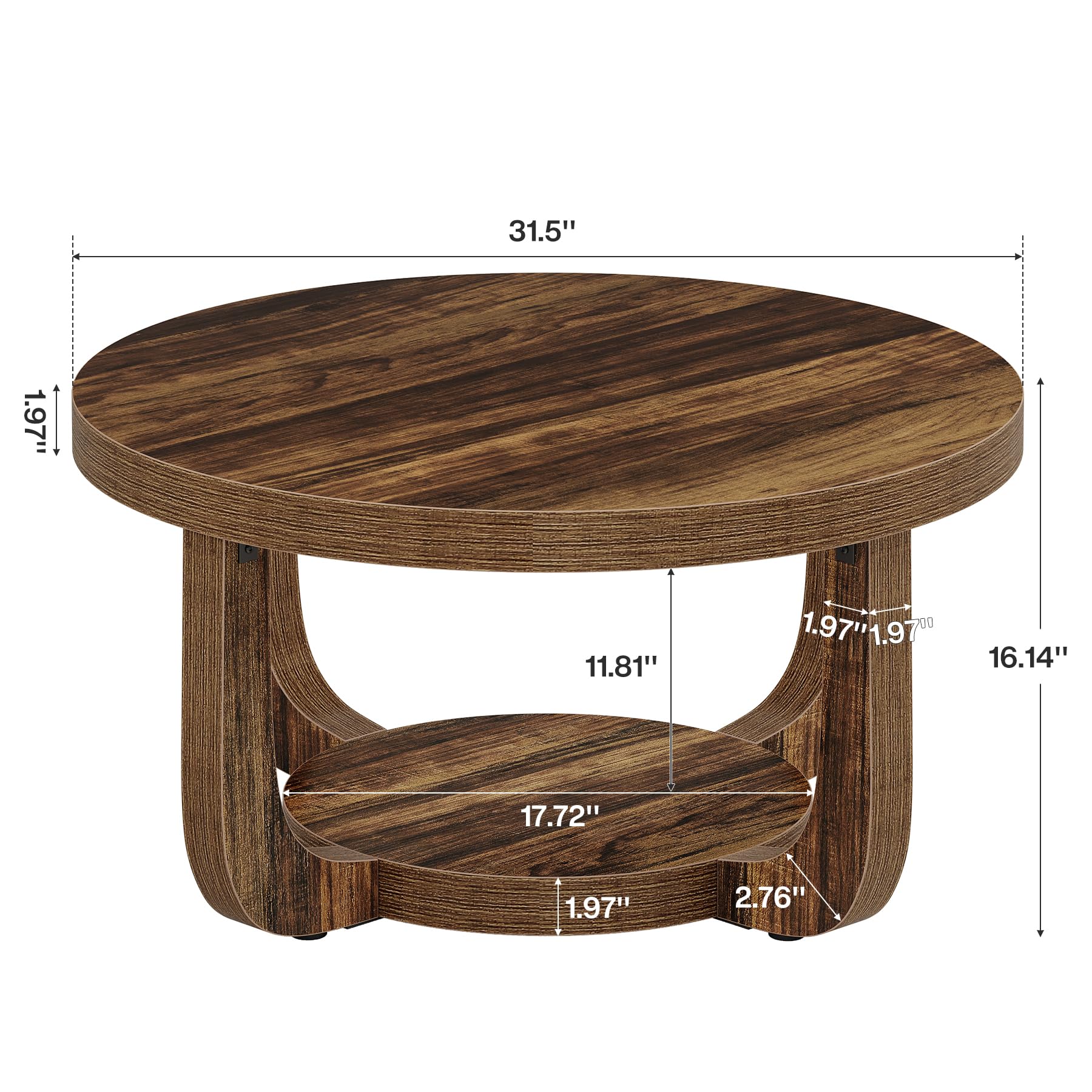 Tribesigns Round Coffee Table, 2-Tier Circle Coffee Table with Storage, Modern Wooden Accent Center Table for Living Room, Thick Tabletop & Base, Dark Brown