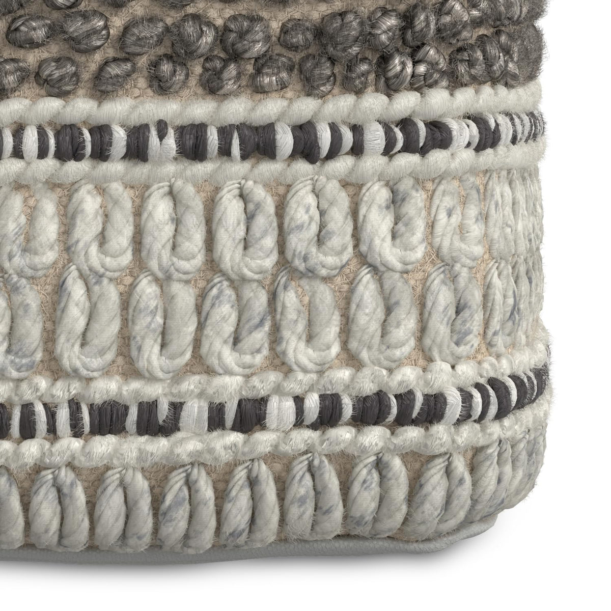 SIMPLIHOME Grady 18" Wide Square Pouf in Brown/Natural Wool and Cotton