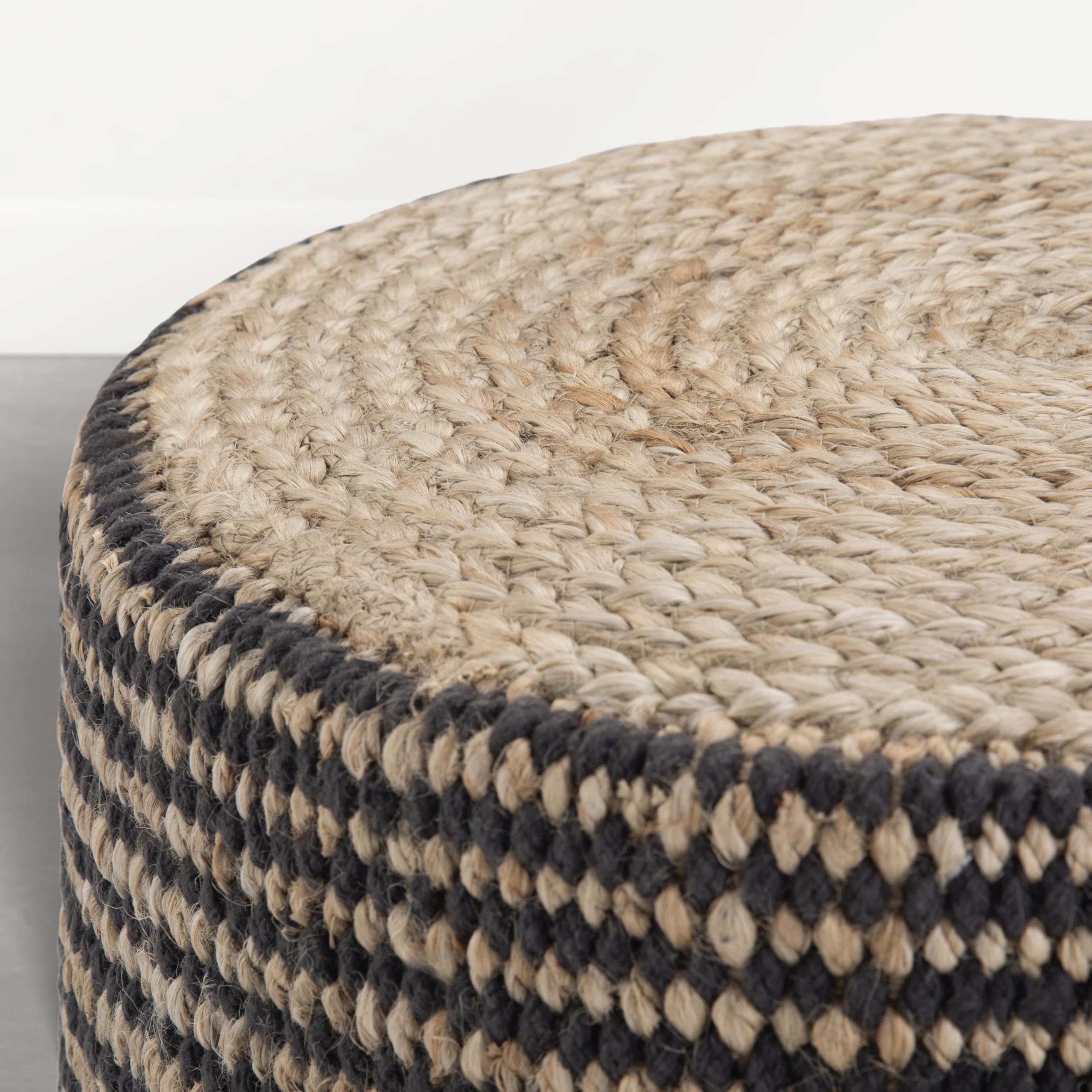 Round Braided Jute Pouf Ottoman, 18" Wide