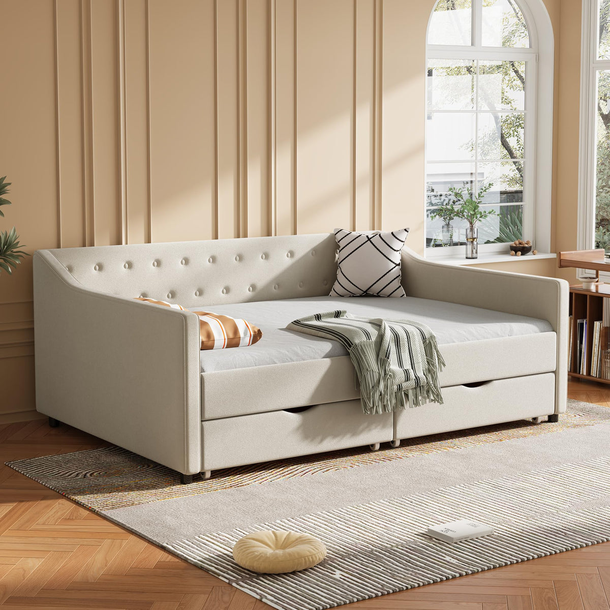 FAVSH Upholstered Full Size Daybed with Drawers