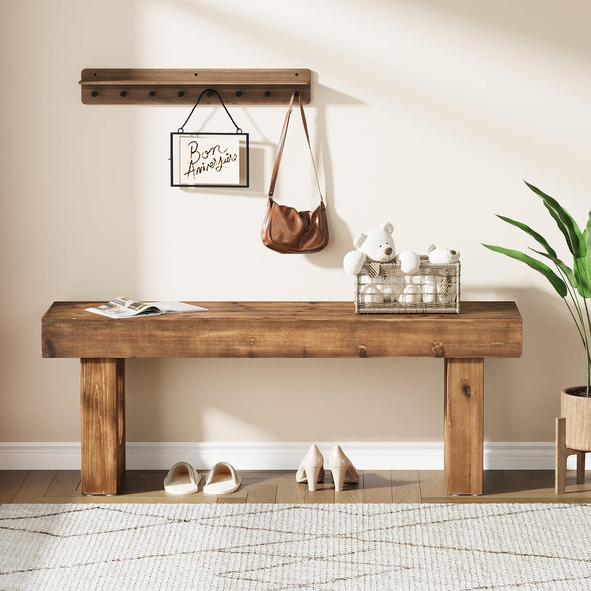 Rustic Wood Entryway Bench