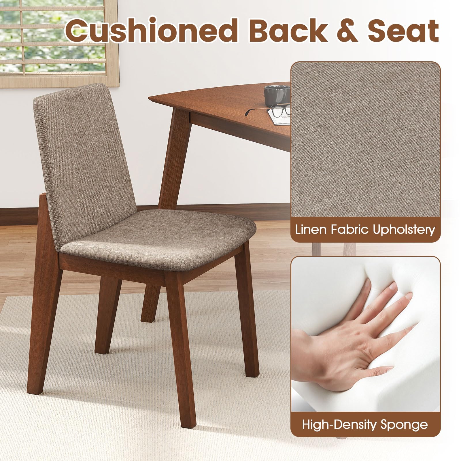 Giantex Dining Table Set for 4, Rectangular Kitchen Table and Chairs Set w/Rubber Wood Frame, Padded Seats & Backrests, Space-saving Dinette Set for Small Space, Apartment, Dining Room, Breakfast Nook