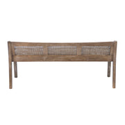 Kasi Brown Low Back Cane Bench with Beige Upholstered Seat by Powell