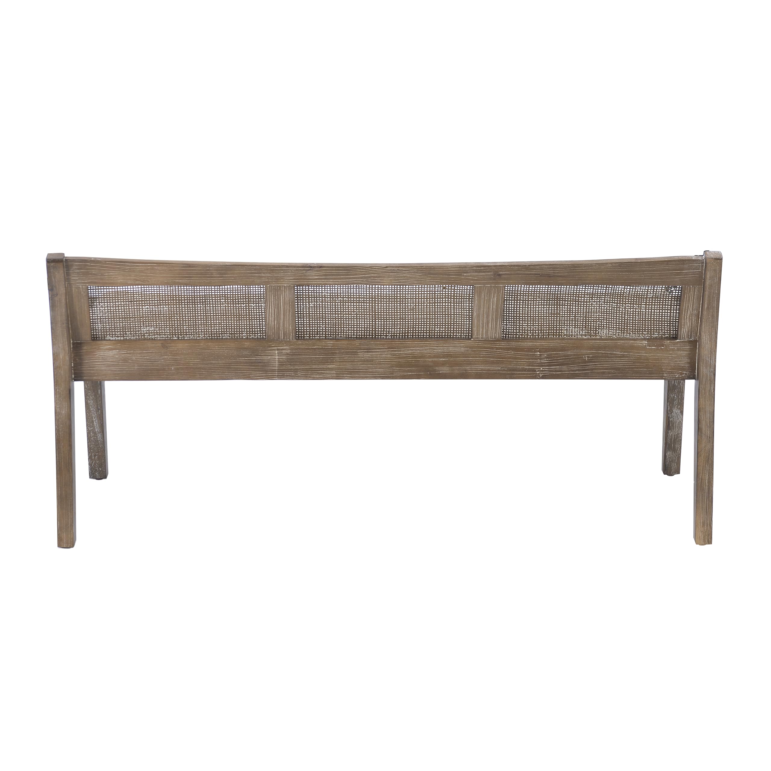 Kasi Brown Low Back Cane Bench with Beige Upholstered Seat by Powell