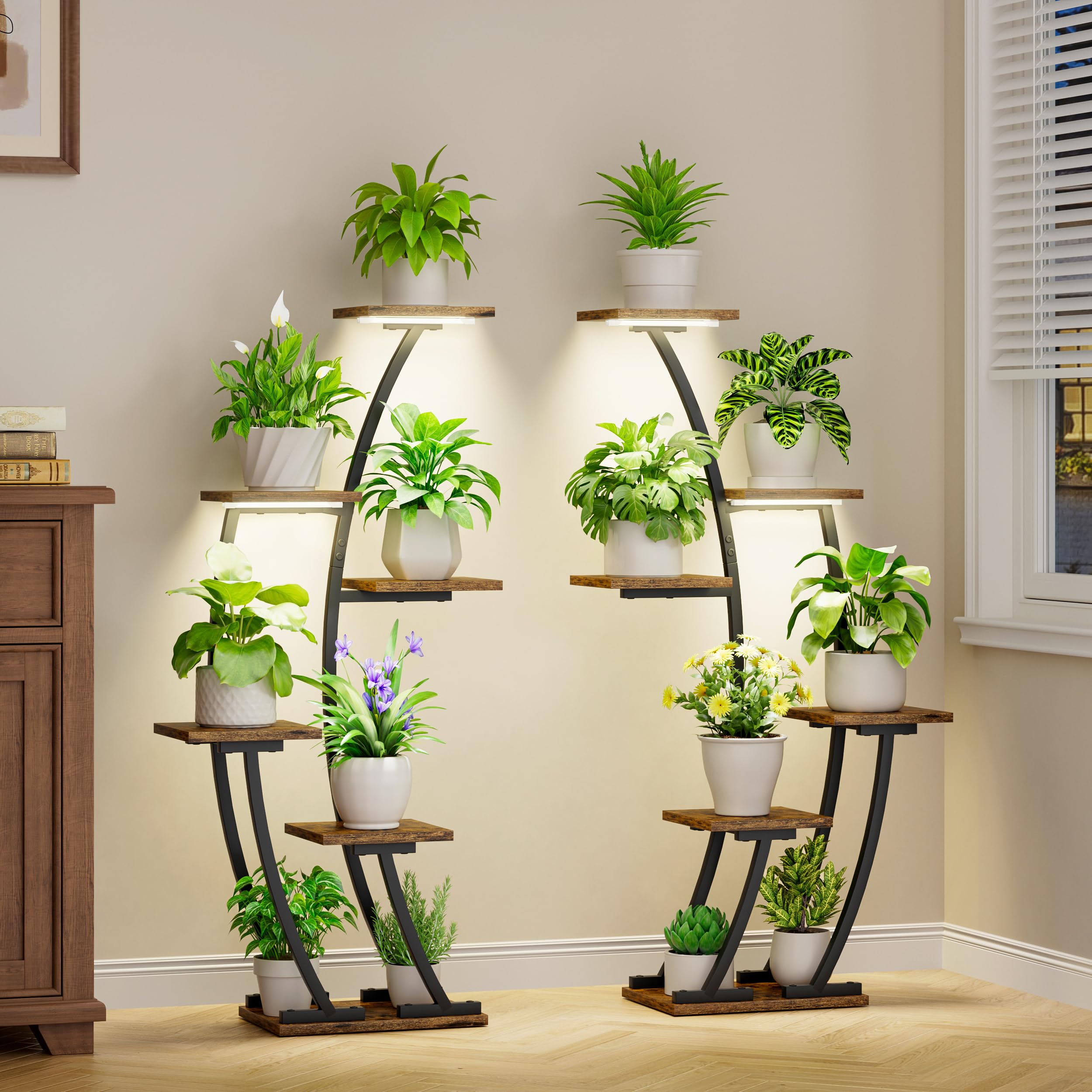 Half-Moon Corner Plant Stand with Grow Lights