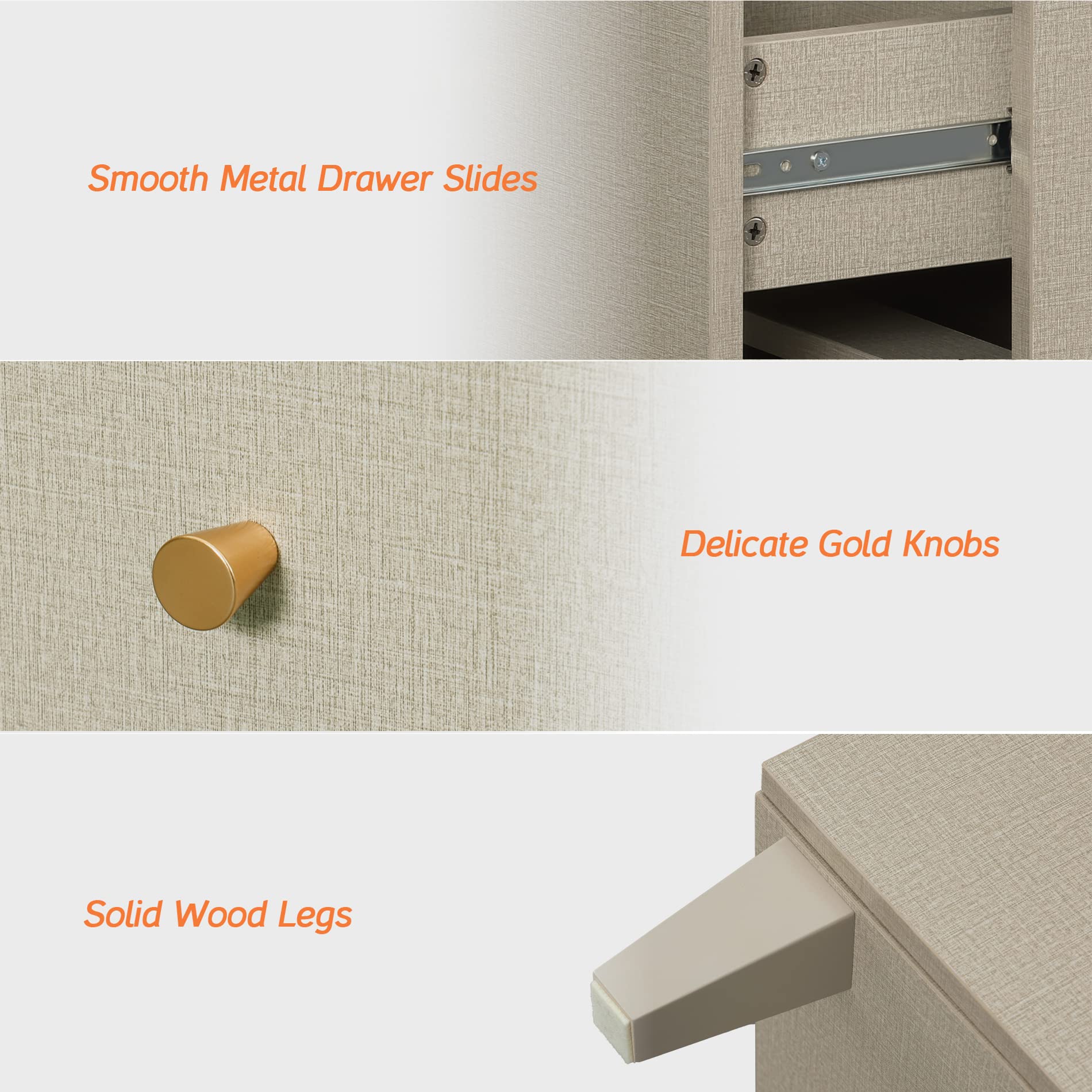 WAMPAT Set of 2 Bedroom Dressers with 12 Drawers, 2-in-1 Extra Wide Chest of Drawers, Modern Storage Organizer with Solid Wood Legs for Closet, Living Room, Hallway, Nursery, Beige Faux Linen Finish