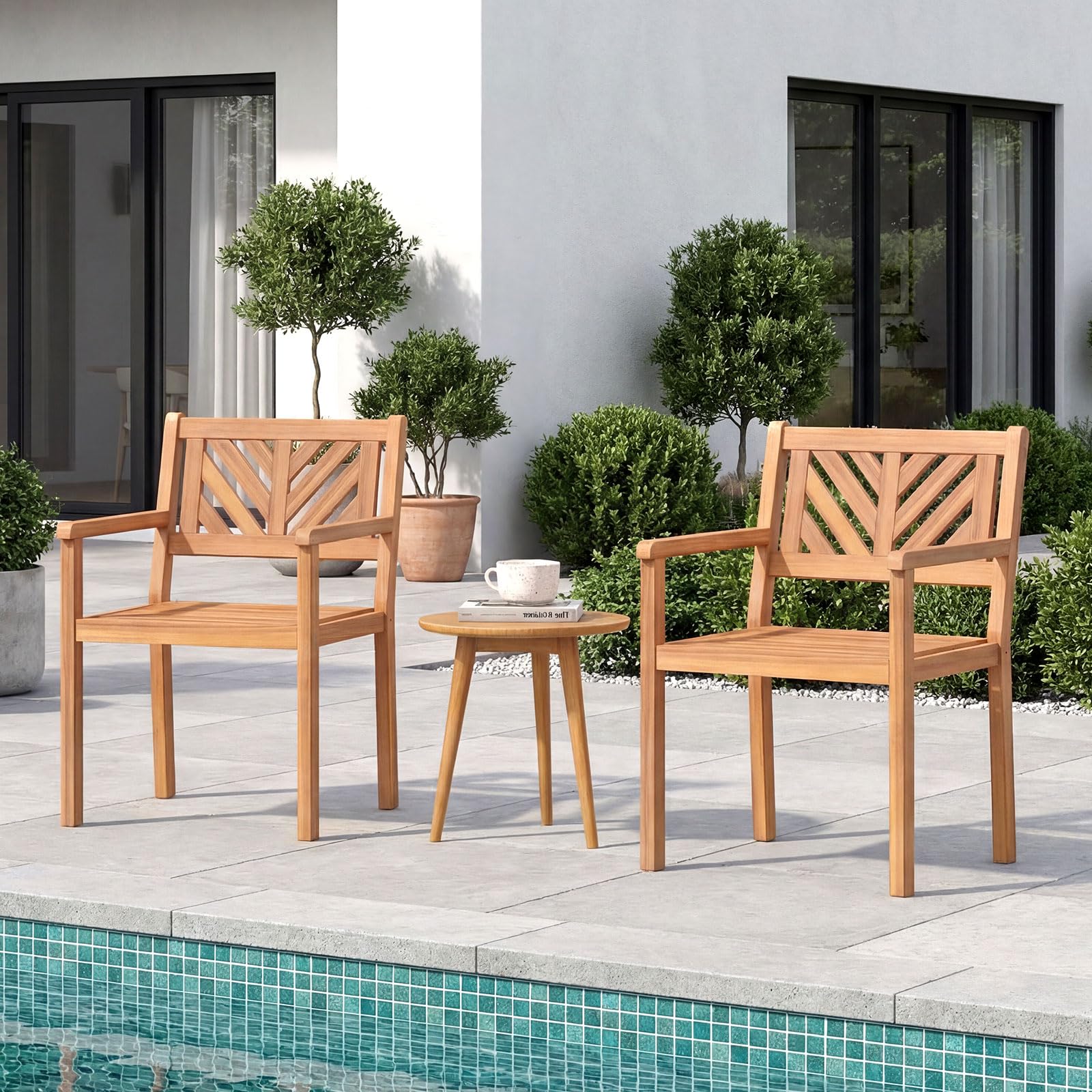 Tangkula Acacia Wood Patio Dining Chairs Set of 4, Outdoor Dining Chairs with 400 lbs Capacity, Teak Finish, Heavy-Duty Wooden Armchairs for Porch, Deck, Backyard & Balcony