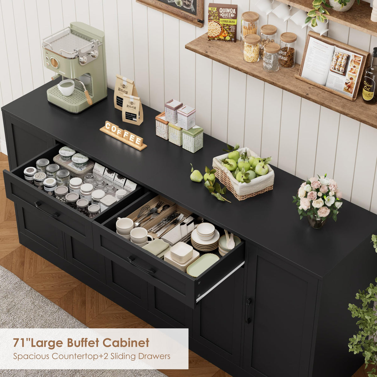 Black Buffet Cabinet with Drawers