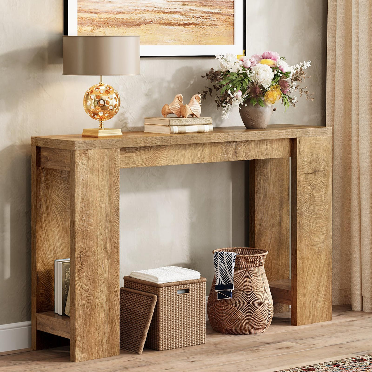 Tohomeor Entryway Console Table, Farmhouse Narrow Sofa Table Behind Couch, Wood Rectangular Accent Table for Living Room Hallway Entrance Foyer, Rustic Wood Grain