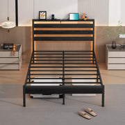 Metal Platform Bed Frame with Headboard, LED Lights & USB Charging