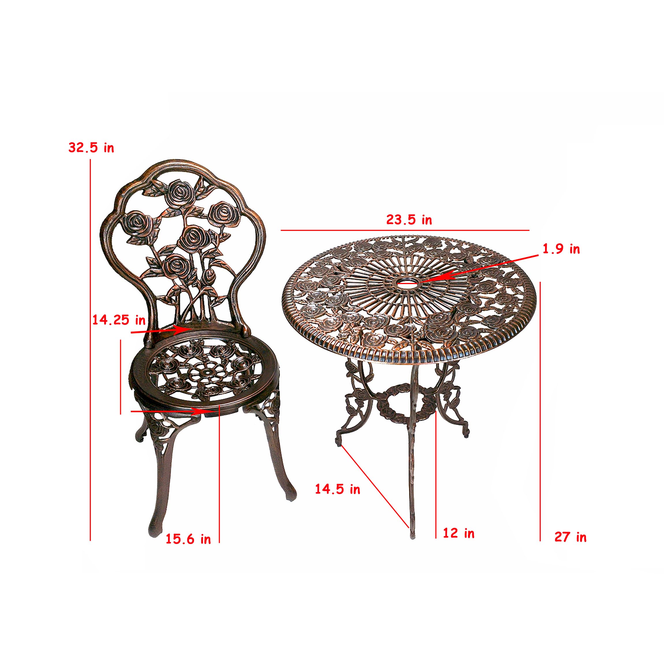 Oakland Living 3-Piece Rose Bistro Set with 23.5-Inch Cast aluminum Top Table