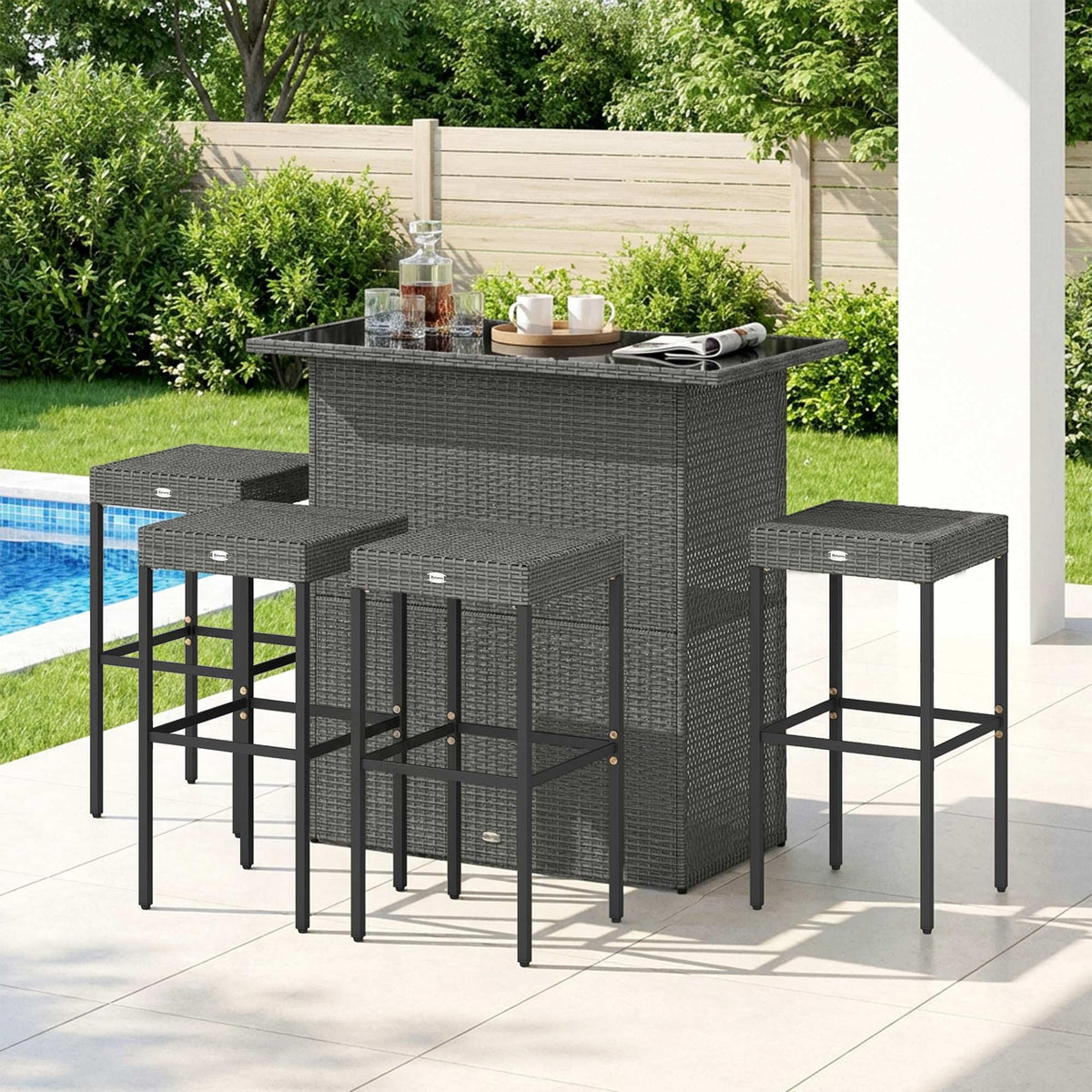 5-Piece Wicker Patio Bar Set