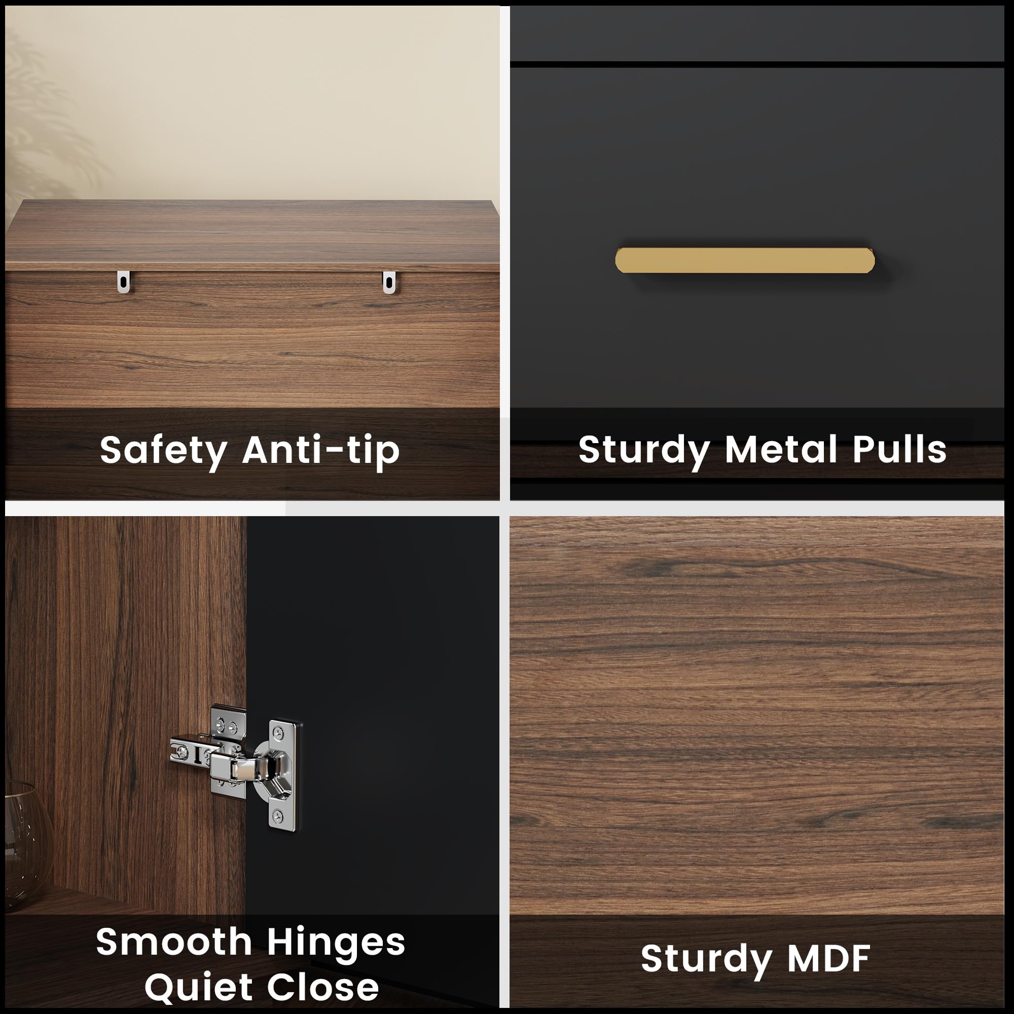 3-Drawer File Cabinet with Side Cabinet & Adjustable Shelf