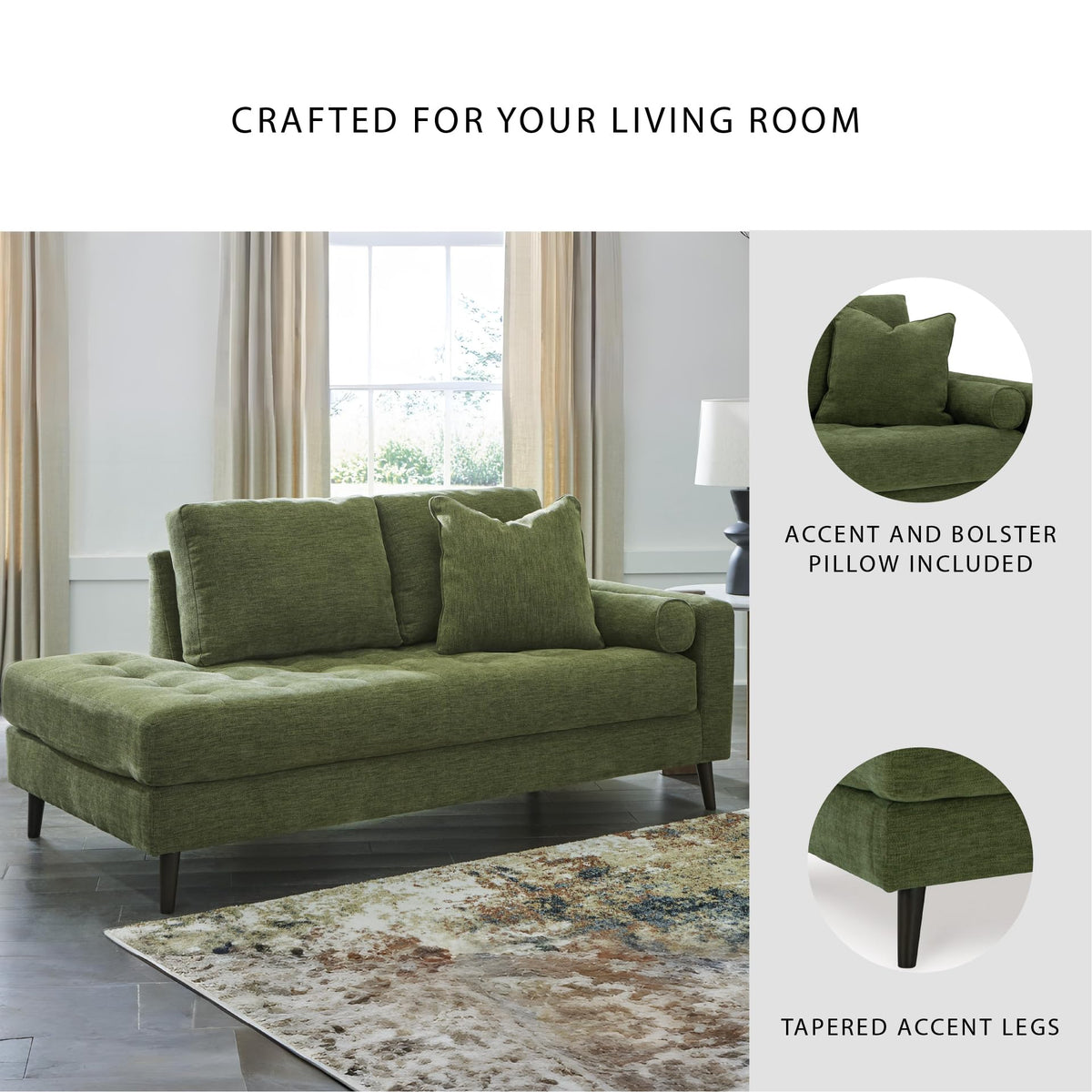 Signature Design by Ashley Bixler Mid-Century Modern Tufted Right-arm Facing Corner Chaise Lounge, Green