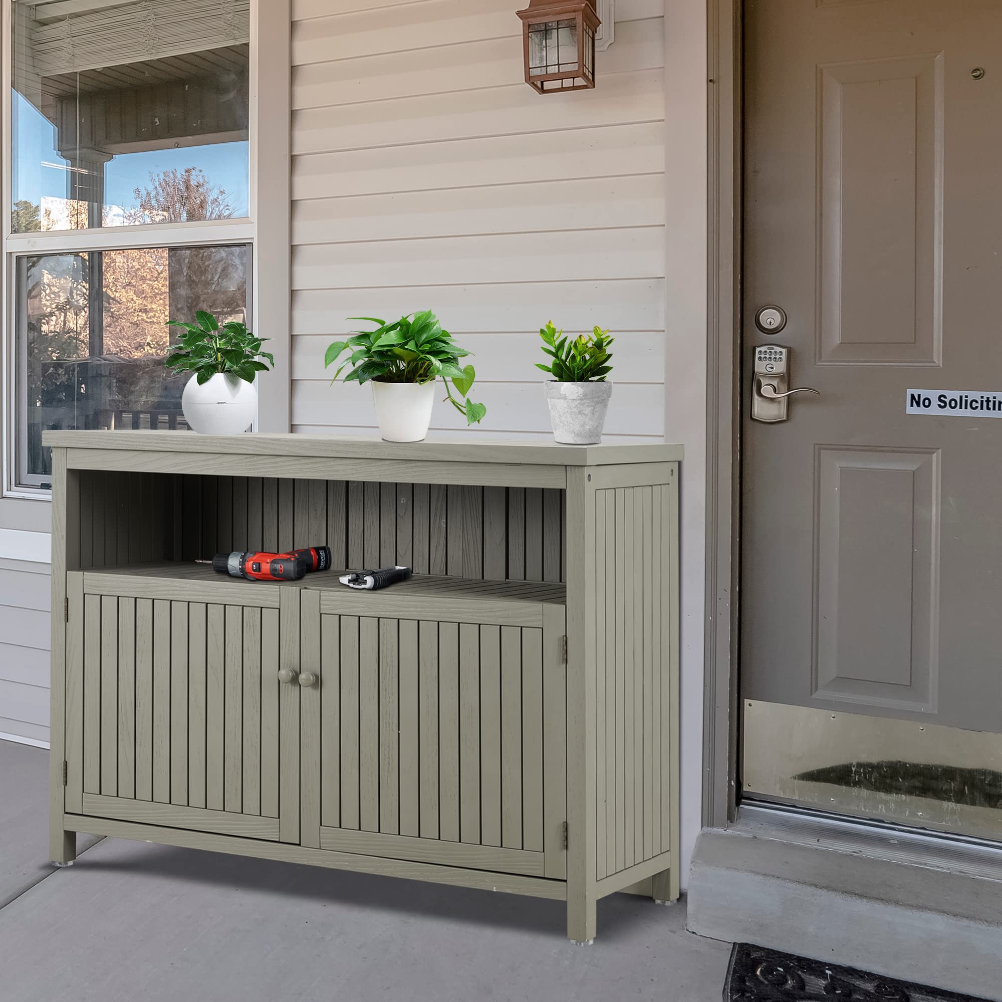 AHB Outdoor Console Sideboards Buffet Cabinet, Solid Wood Storage Cabinet TV Stand,Furniture for Patio Entryway Deck(Grey)
