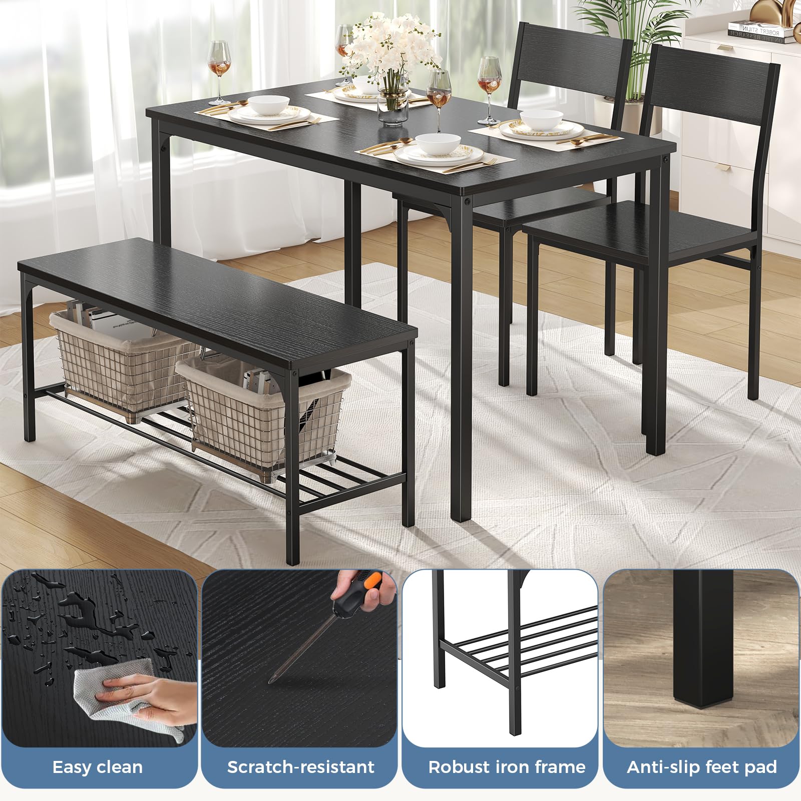 Dining Table Set with Bench – 3 or 4 Piece