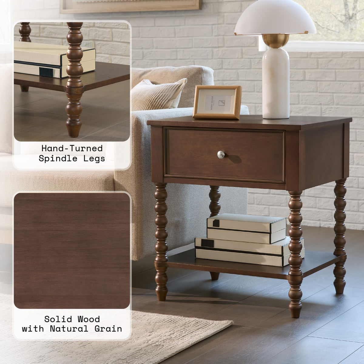 Solid Wood Spindle Nightstands, Set of 2