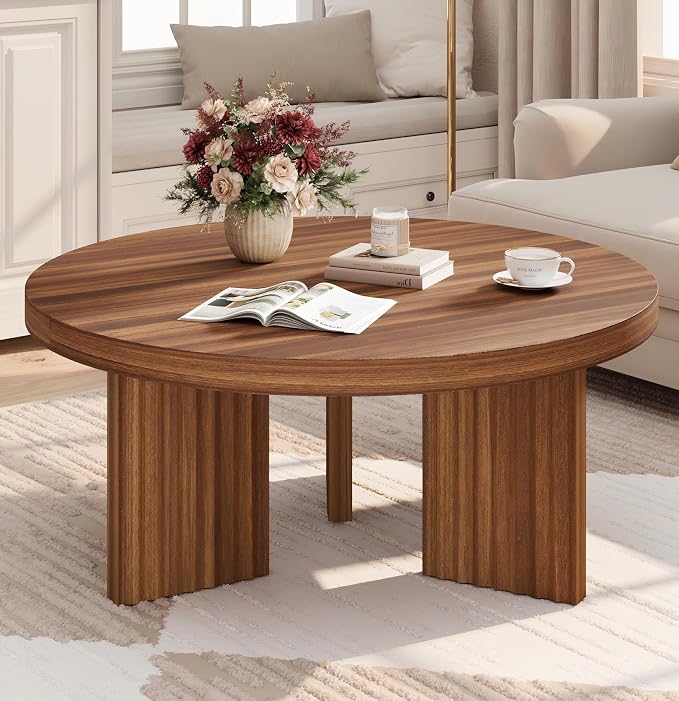 Round Coffee Table with Fluted Legs