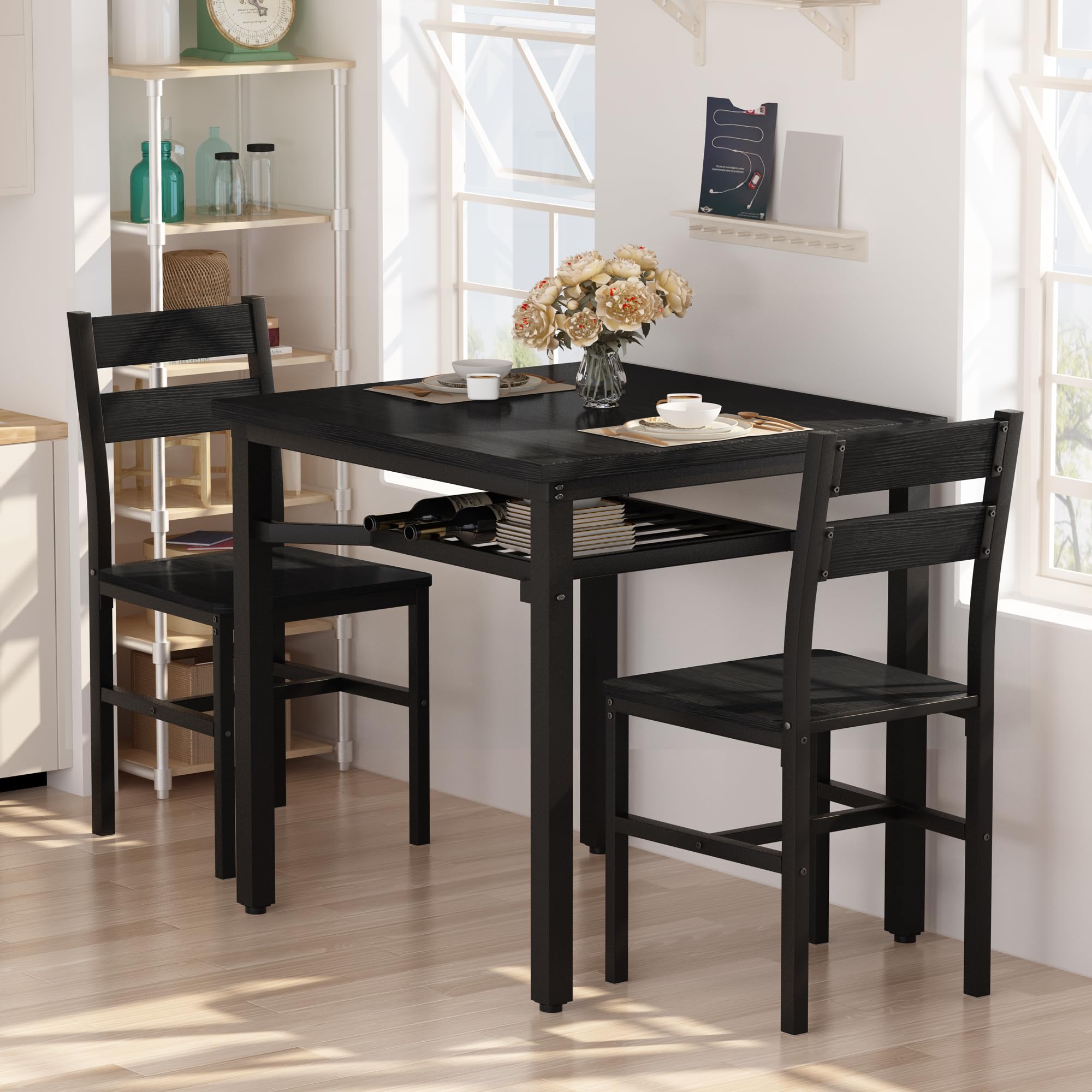 3-Piece Farmhouse Dining Table Set for 2