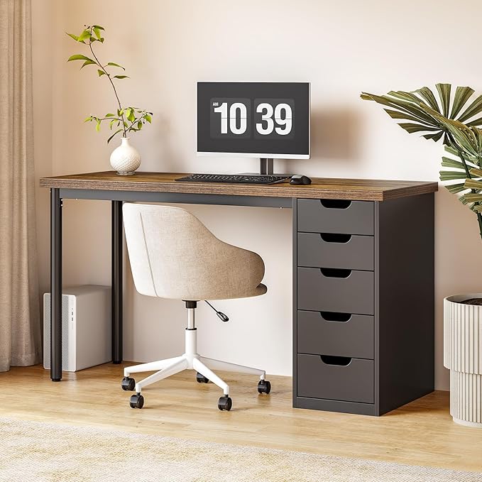 47" Computer Desk with 5 Drawers & Metal Frame