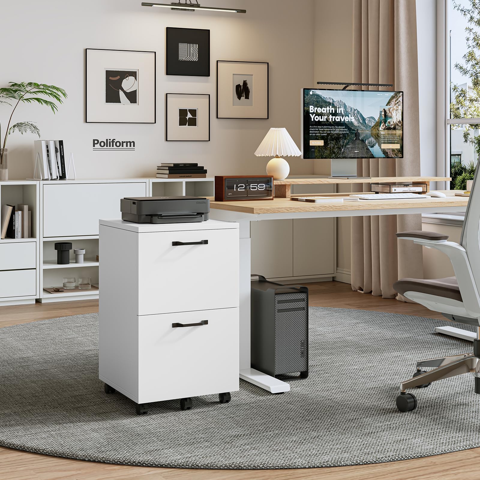 2-Drawer Rolling File Cabinet with Printer Stand