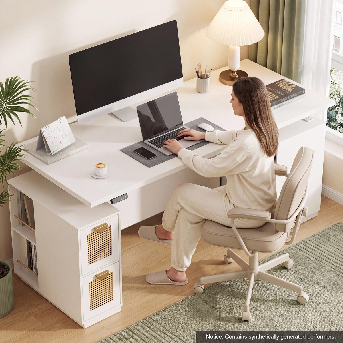 Rattan Standing Desk with Storage