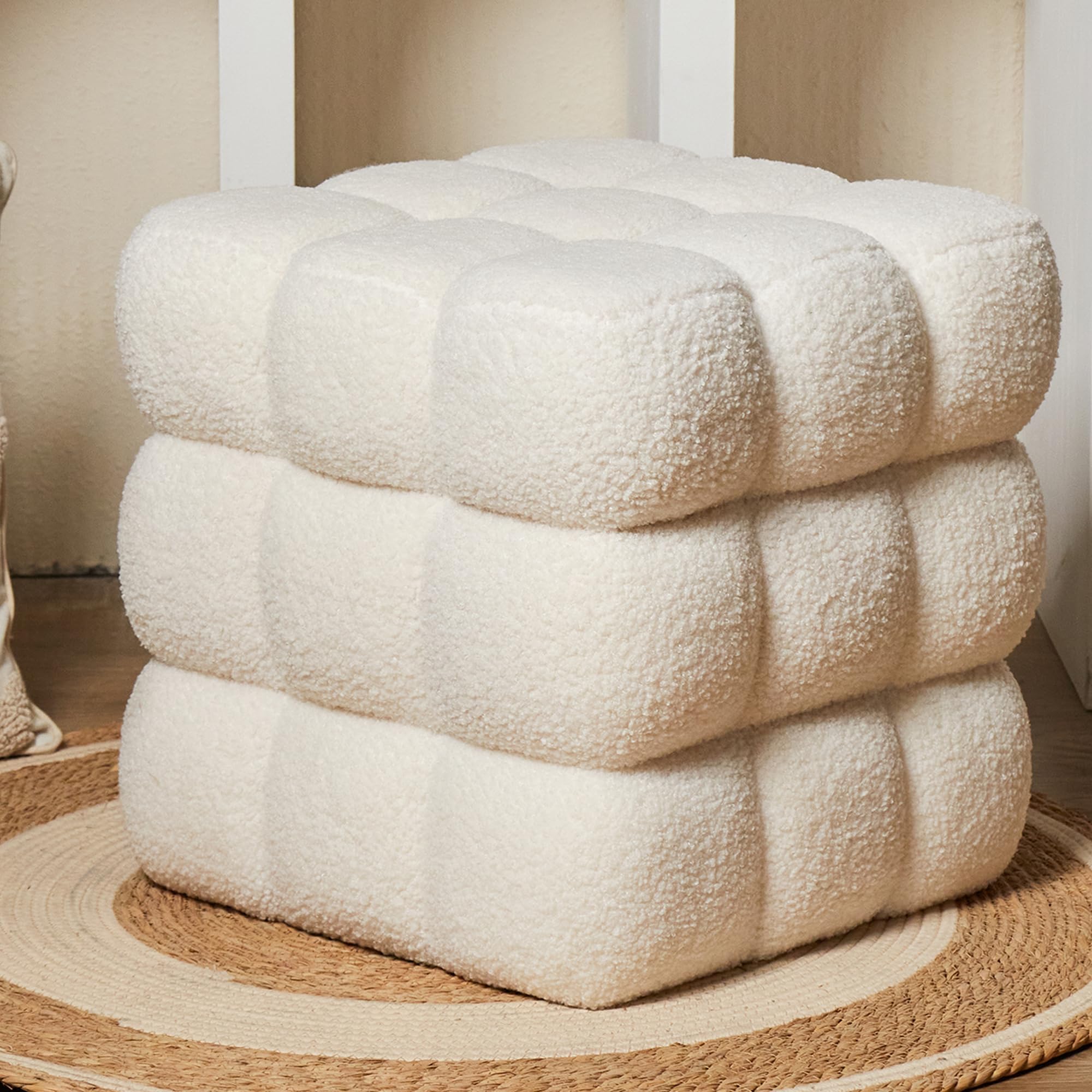 Sherpa Square Ottoman – Boucle Cube Pouf
