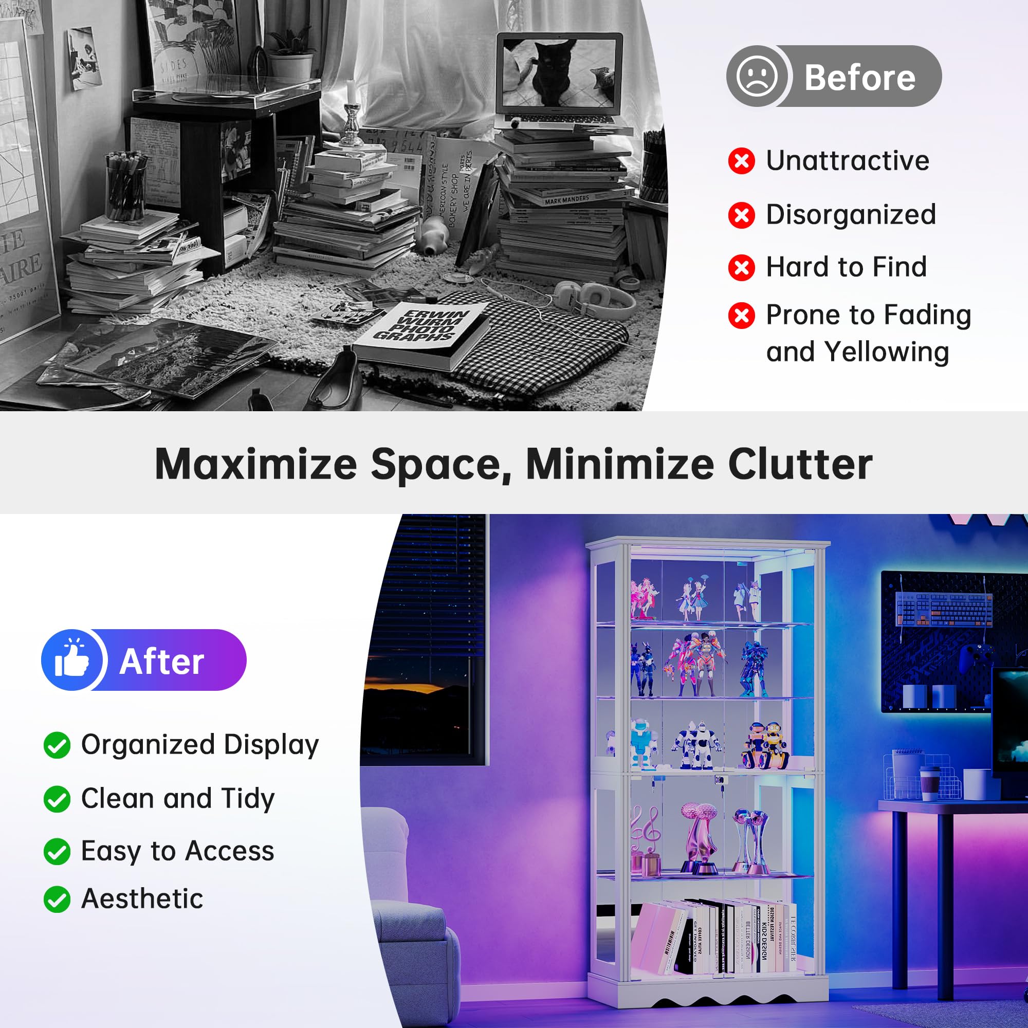71" Glass Display Cabinet with RGB Lighting