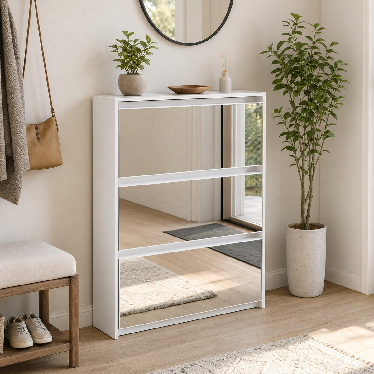 HOPUBUY Shoe Cabinet for Entryway, Narrow Shoe Storage with 3 Flip Drawers
