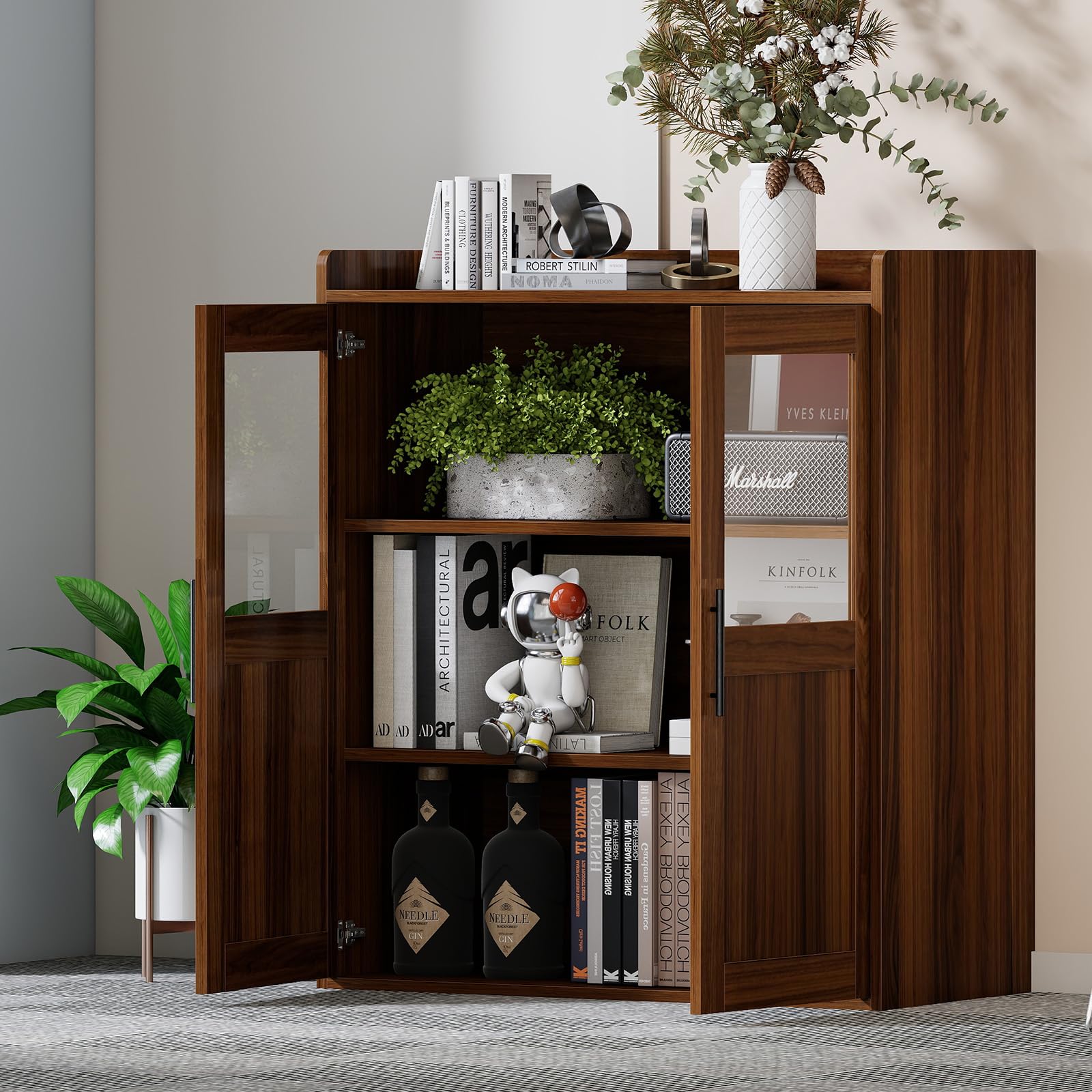3-Shelf Filing Cabinet with Glass Doors