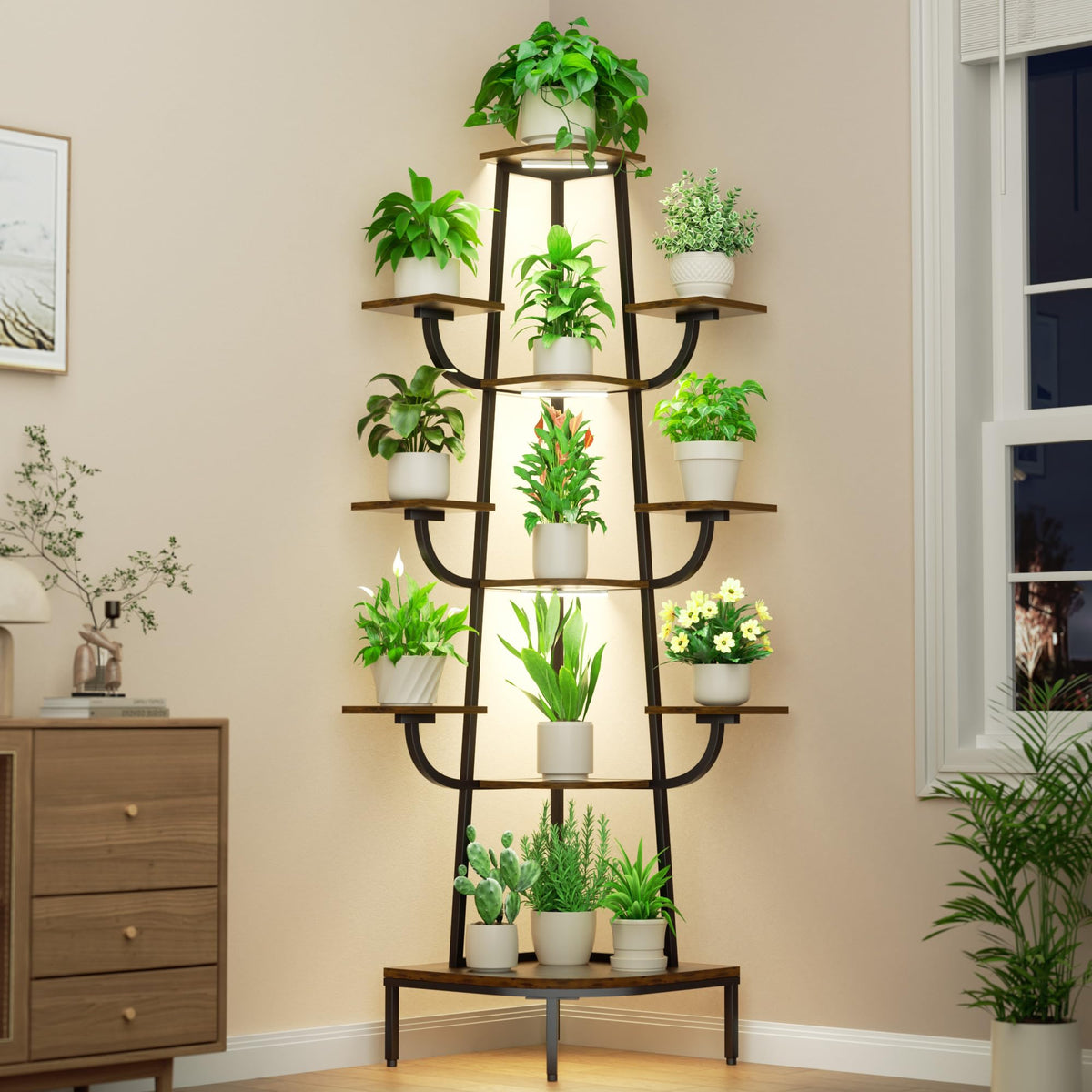 8-Tier Corner Plant Stand with Grow Light