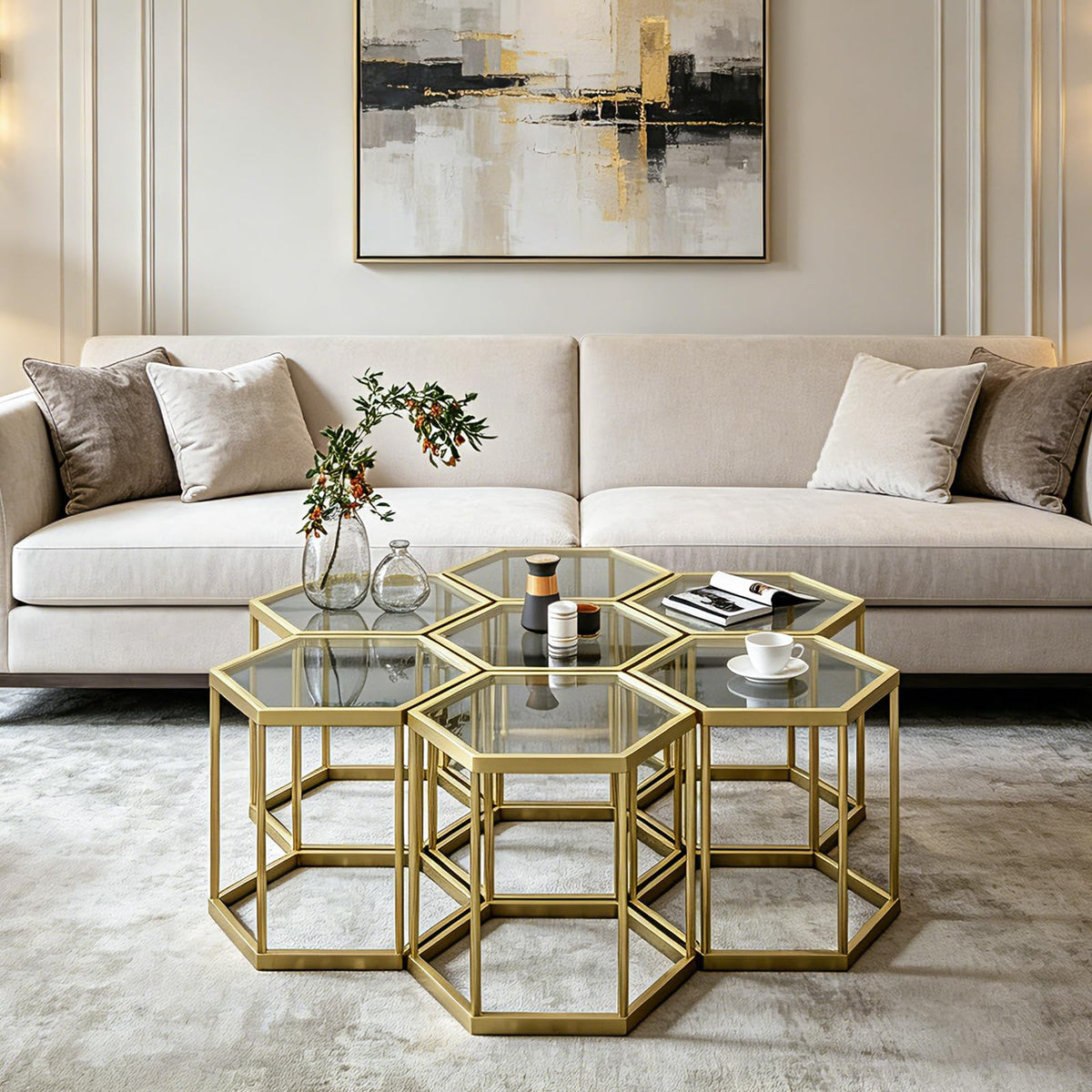 Gold Hexagonal Glass Coffee Table