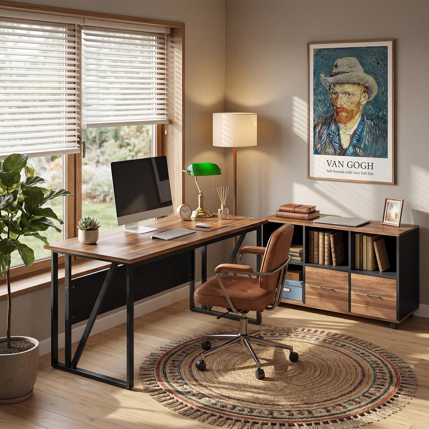 Tribesigns 63-Inch Executive Desk with 47" Mobile File Cabinet, L-Shaped Computer Desk with Drawers & Shelves, Large Industrial Home Office Desk Set with Storage (Dark Brown & Black)