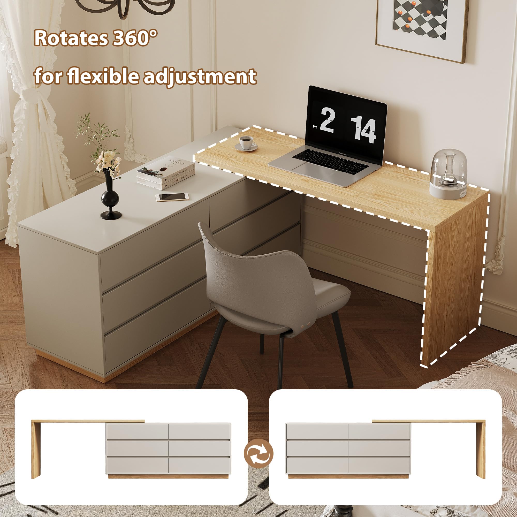Upwivkre Makeup Vanity Desk with Storage, White Dresser for Girls Bedroom, 3 Drawer Vanity Table, Farmhouse Makeup Desk with Drawers, Wood Vanity for Bedroom, Modern Dressing Table