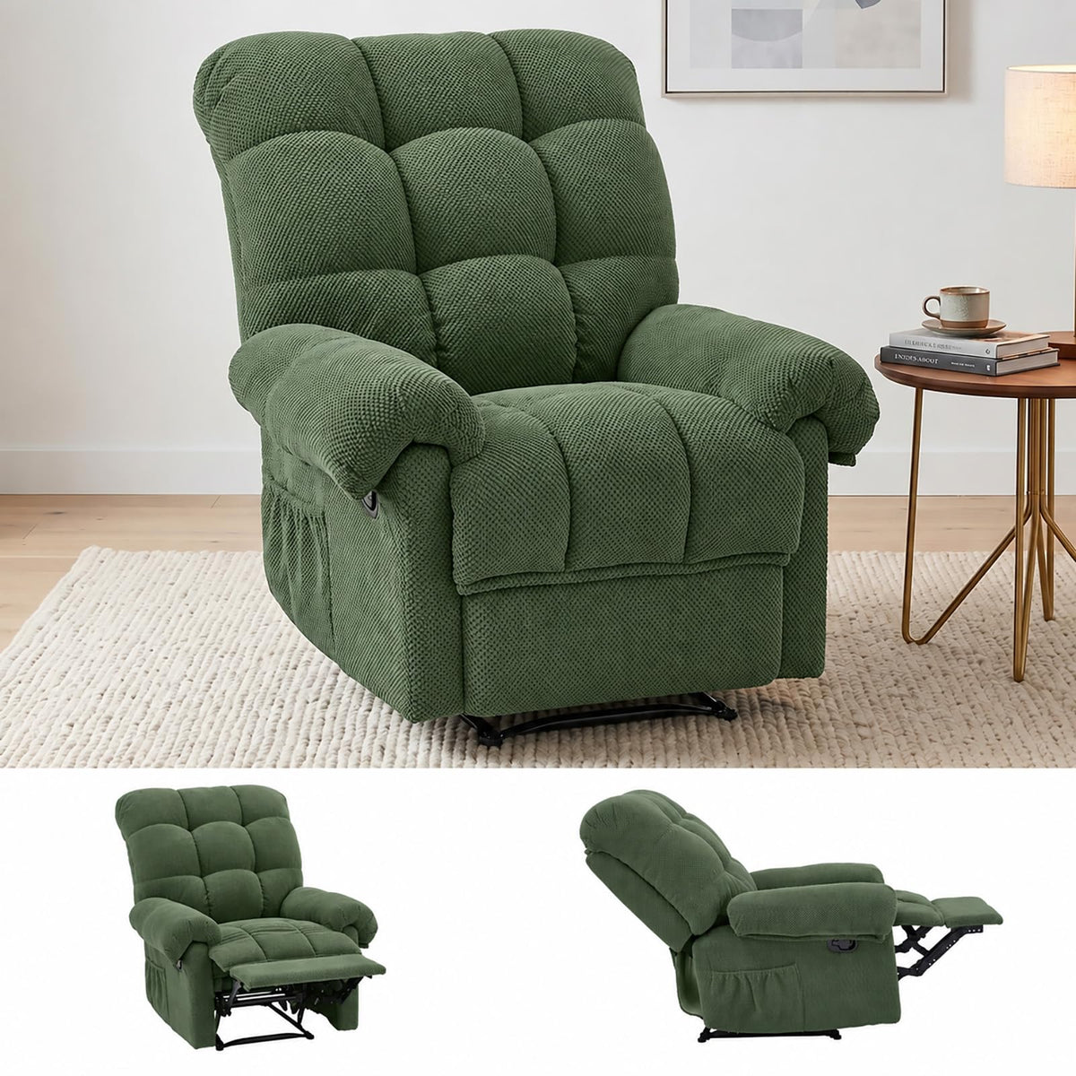 Recliner Chairs for Adults, Ergonomic Indoor Lounge Chairs (Army Green)