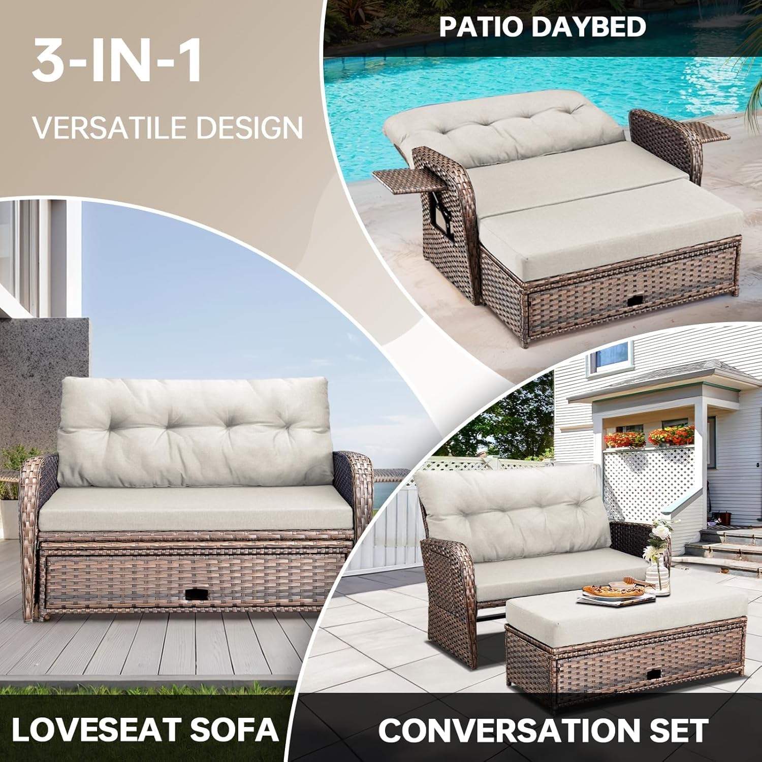 Outdoor Wicker Patio Daybed Sofa