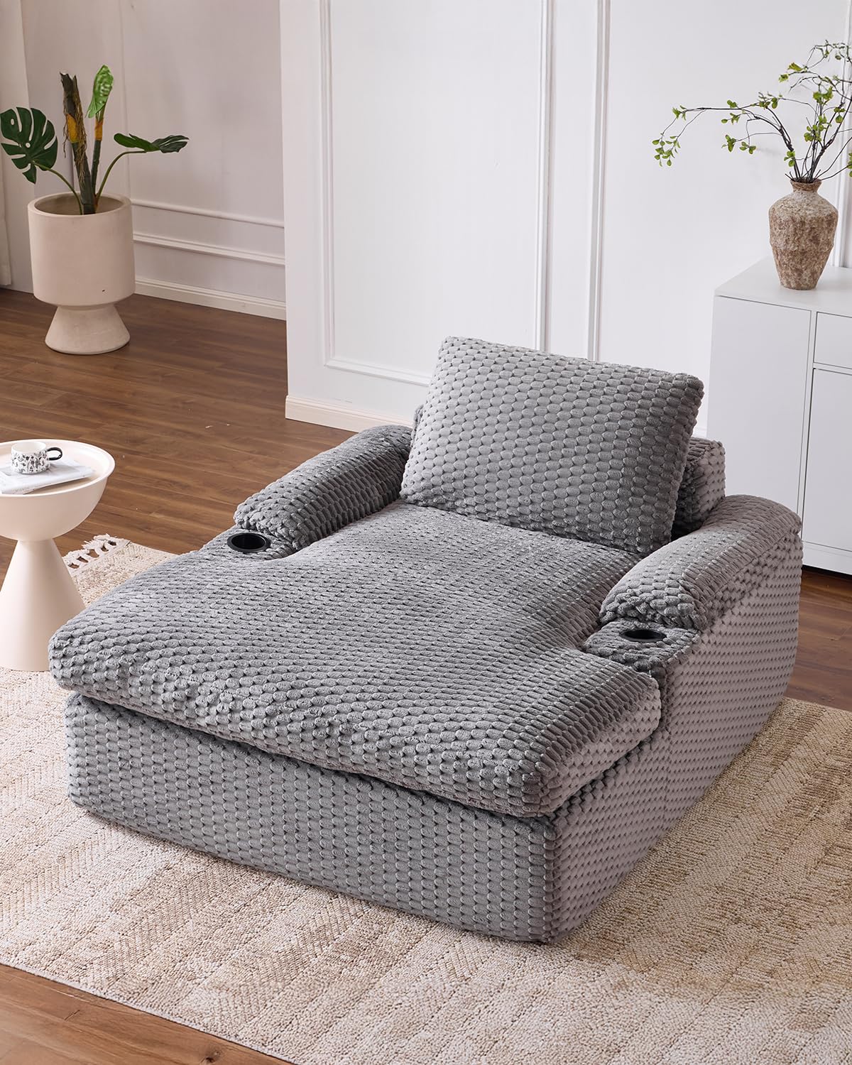 Karl home 59.8" Chaise Lounge Chair Indoor,20.1" Deep Seat,Gray