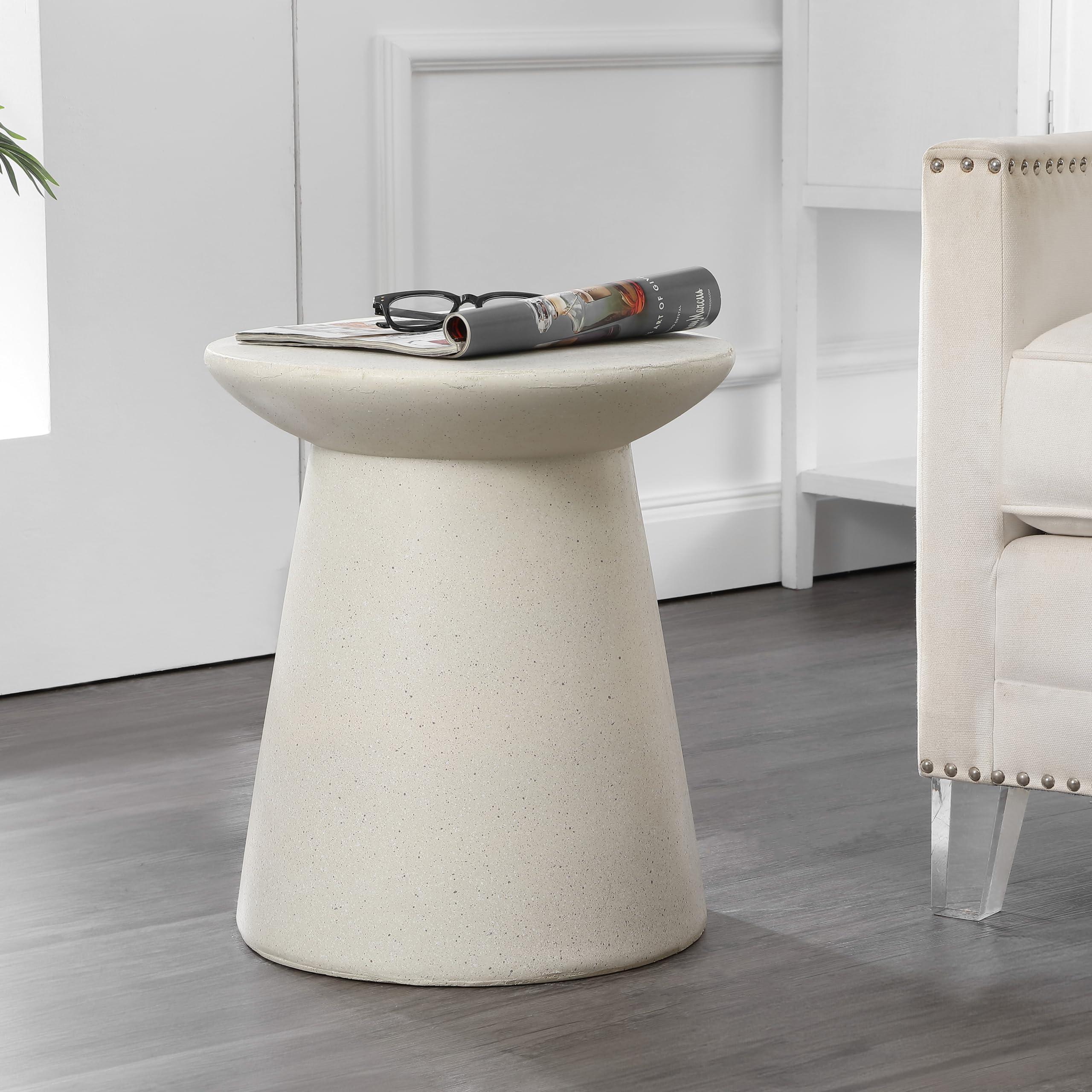 Poly-Resin Drum Pedestal Accent Table