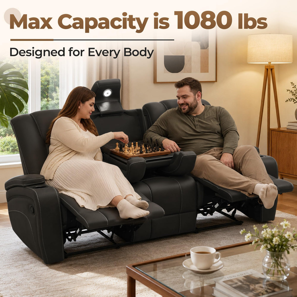 Oversized Recliner Sofa, Ergonomic 3-Seat Home Theater Seating