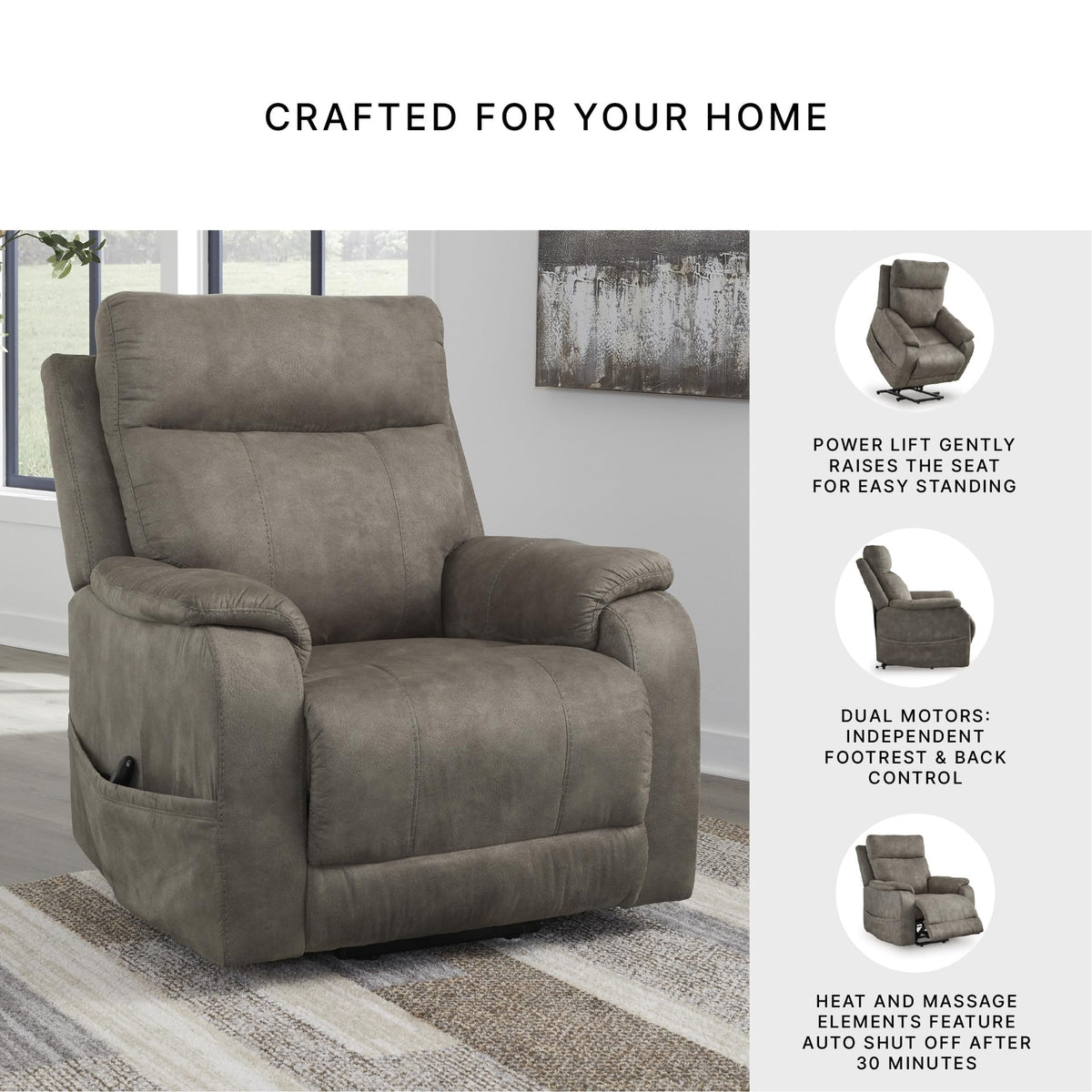 Signature Design by Ashley Dual Motor Power Lift Recliner, Heat & Massage