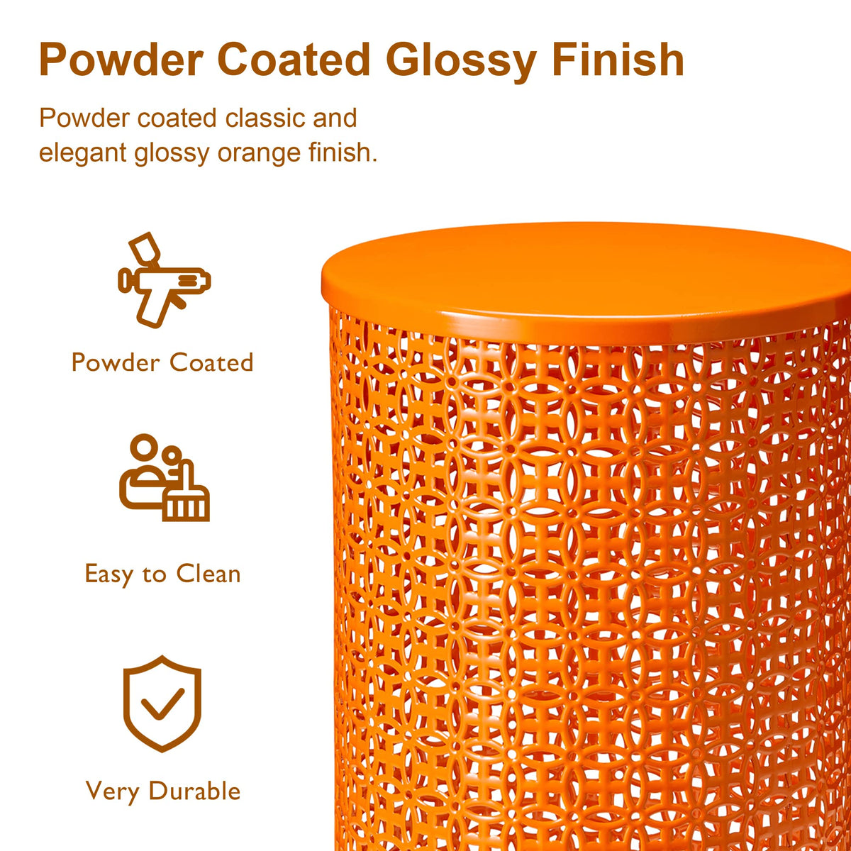 Glitzhome Outdoor Side Table Set of 2, Decorative Garden Stool for Patio Heavy Duty Metal Frame Accent Table Modern End Table, Glossy Orange