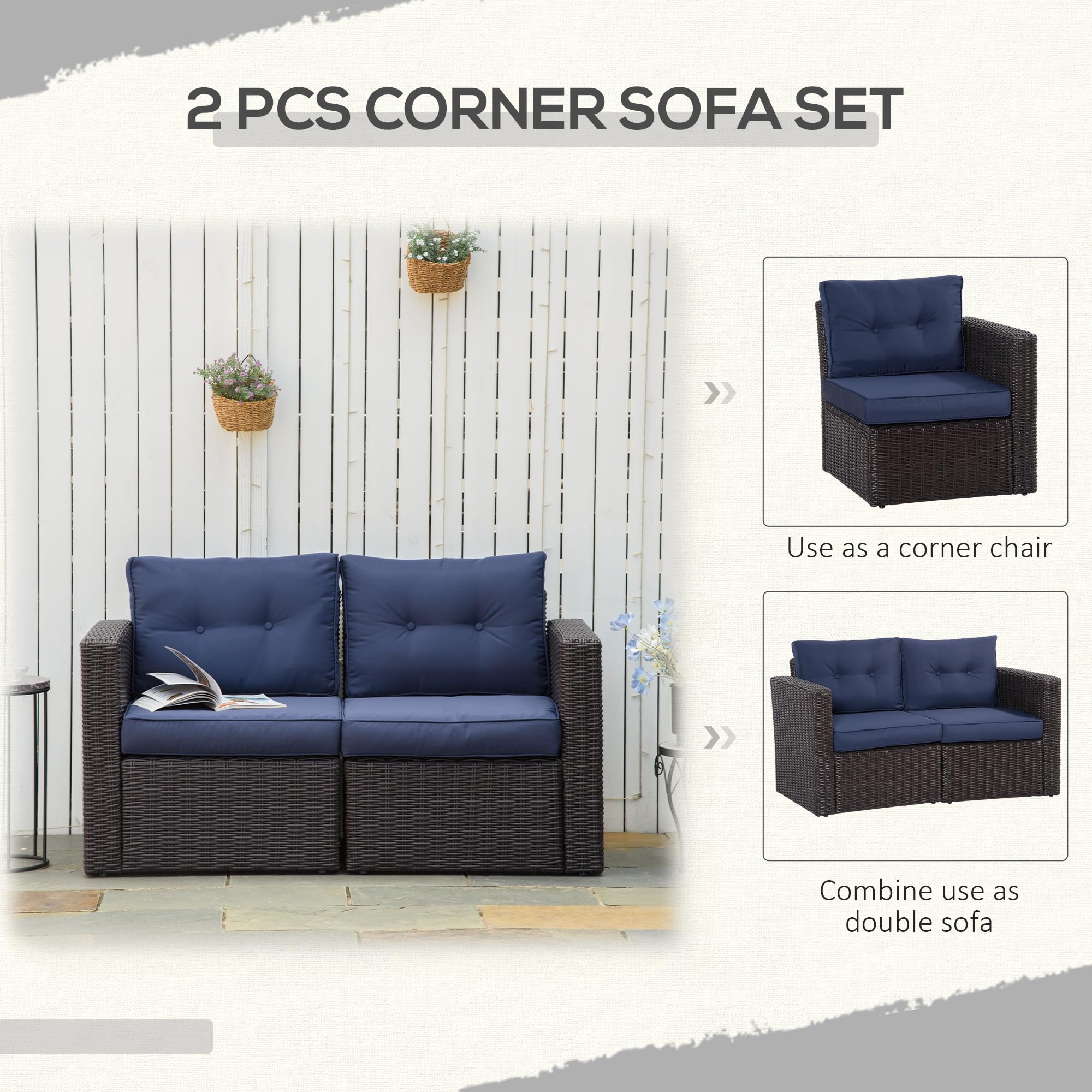 2-Piece Patio Wicker Corner Sofa Set