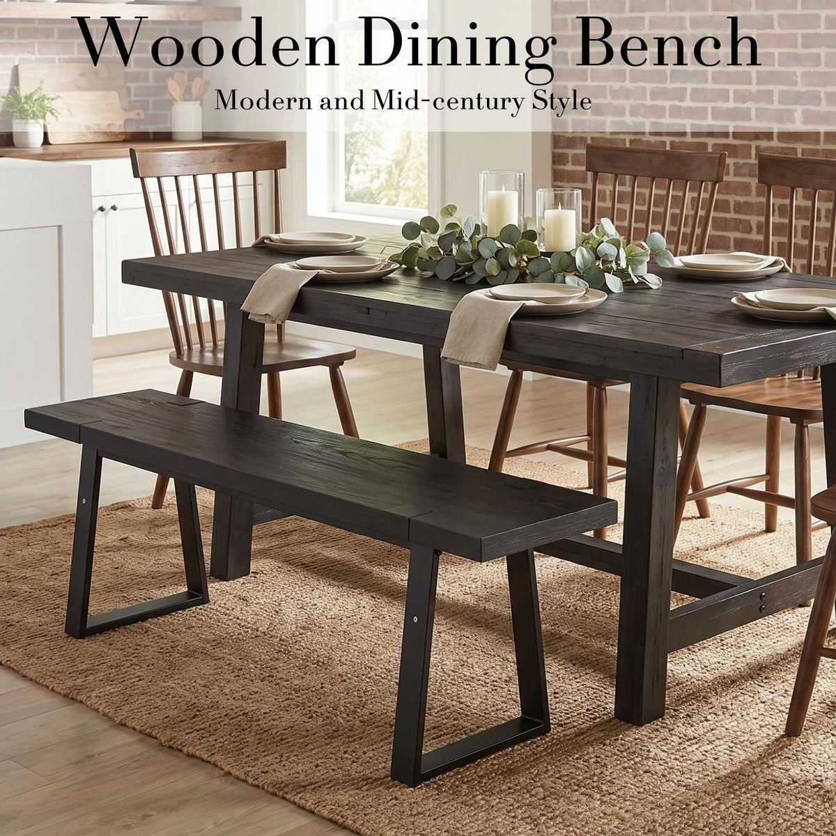 Wood Dining Bench with Metal Legs