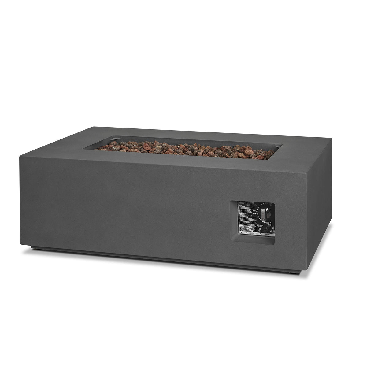 Real Flame Aegean 42in Rectangle Propane or Natural Gas Fire Pit Table, 50,000 BTU, Powder-Coated Steel, Push-Button Ignition, Lava Rock, Storage Cover, Stainless Steel Burner - Weathered Slate